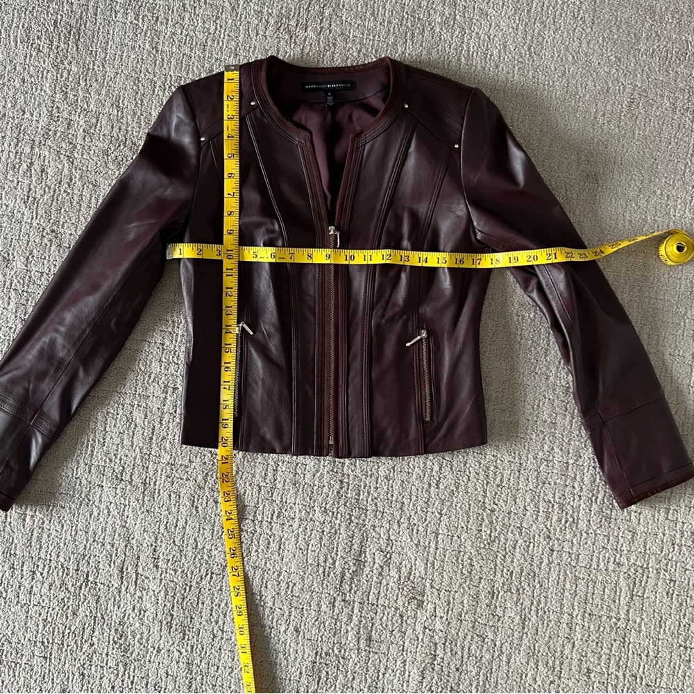 White House Black Market Burgundy Leather Jacket, Size Small - Picture 5 of 9